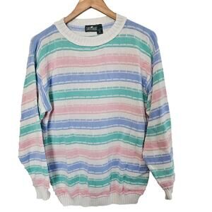Vintage Cabin Creek Sweater Mens Med White Pink 90s Spring Cosby Cottage Preppy